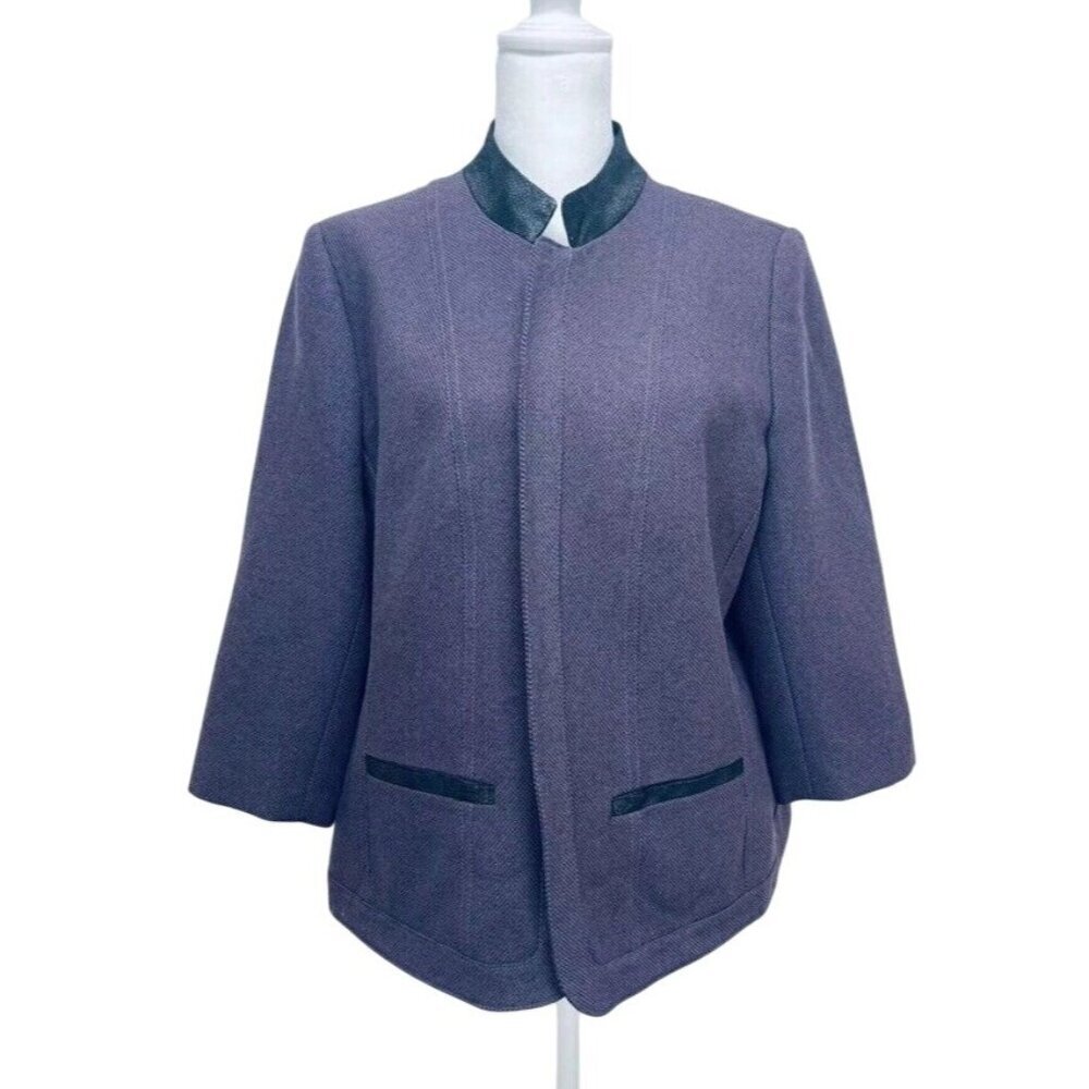 Kim Rogers Petite Blazer Jacket Size 12P Women’s Open Front Purple & Black